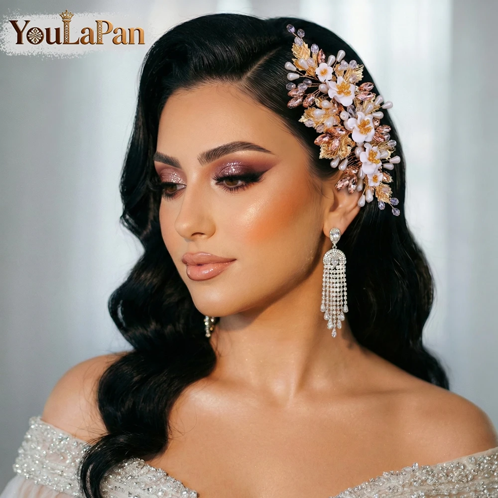 YouLaPan Luxury Bride Flower Hair Comb Women Wedding Hair Clip Bridal Comb Romantic Wedding Hairpins Bridal Headpieces HP321