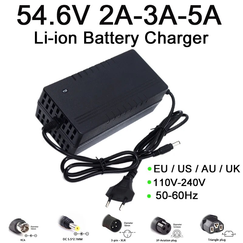 54.6V 2A/3A/5A charger 13S 48V lithium-ion battery pack charger fast intelligent charger DC: 5.5 * 2.1mm