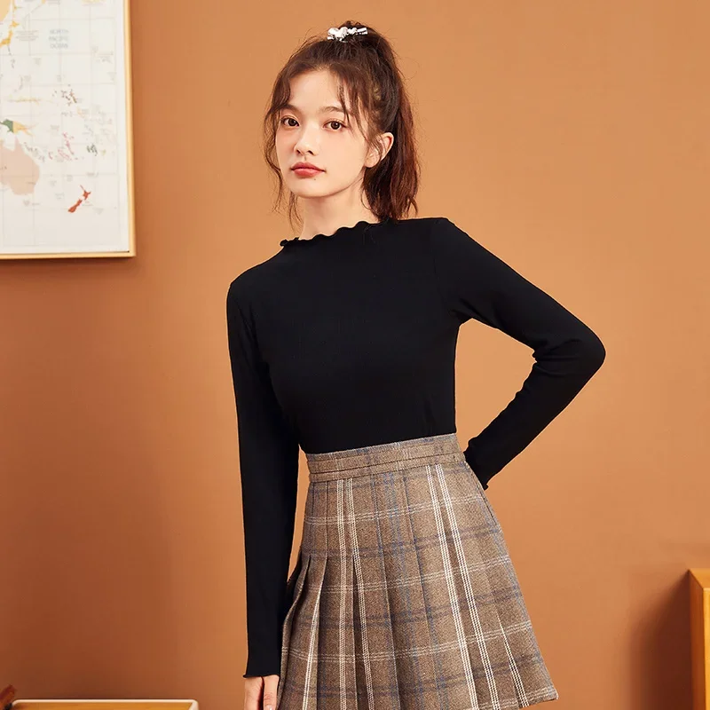 

Semir Underwear T Shirt Women Solid Color Autumn And Winter Half High Collar Gentle Korean Style With Long Sleeve