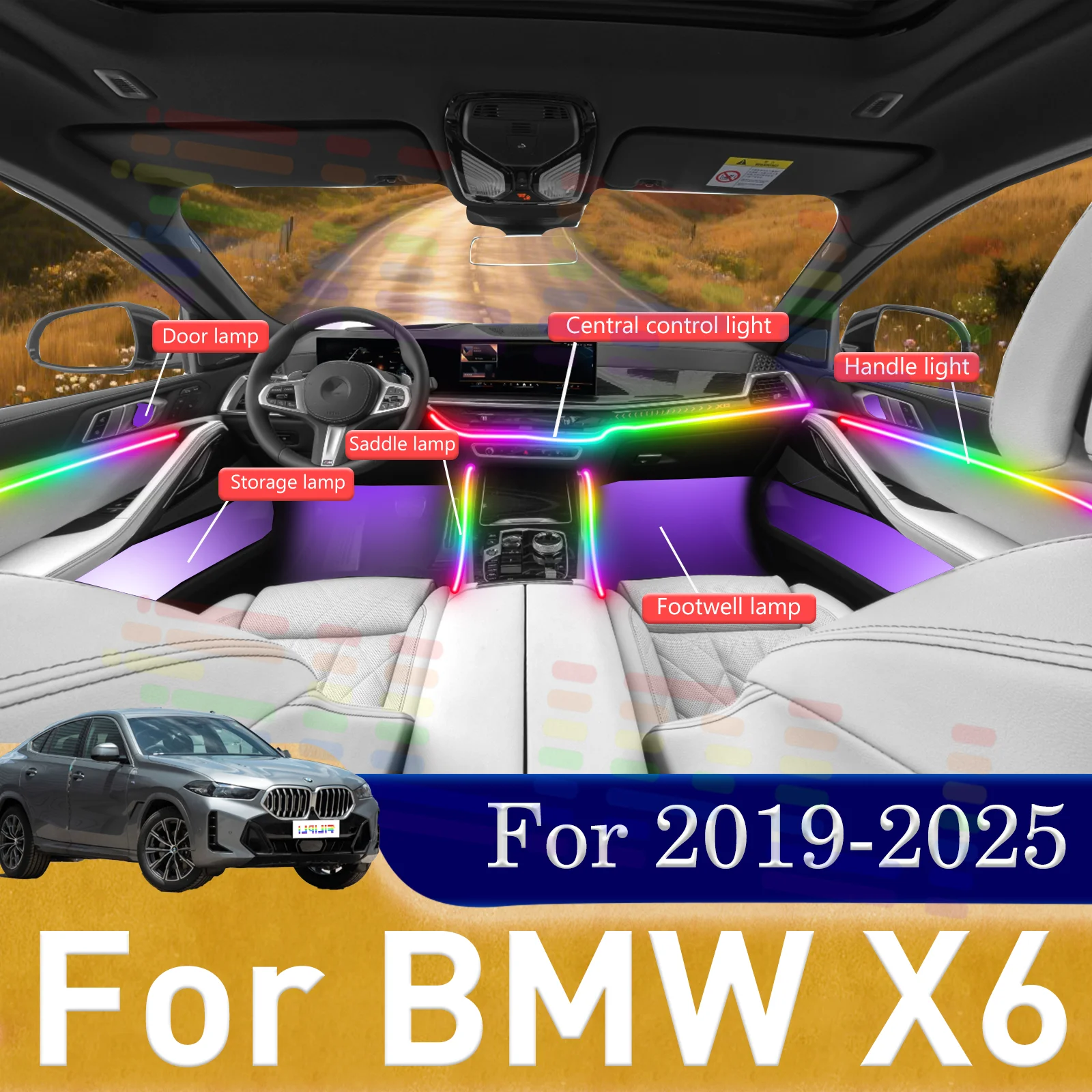 

For BMW X6 G06 Elevate Weekend Hiking Getaways with Hidden LED Light Strips for Car Interiors Boasting 64 Nature-Inspired Colors