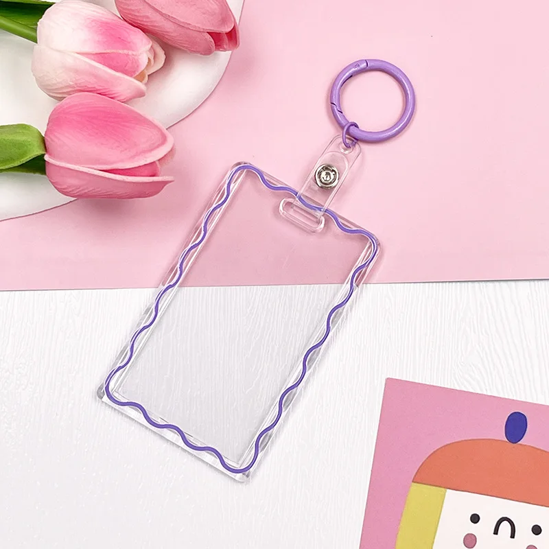Transparente Multi Colorido Titular Do Cartão, coreano Papelaria Proteção Luva, virola Chaveiro