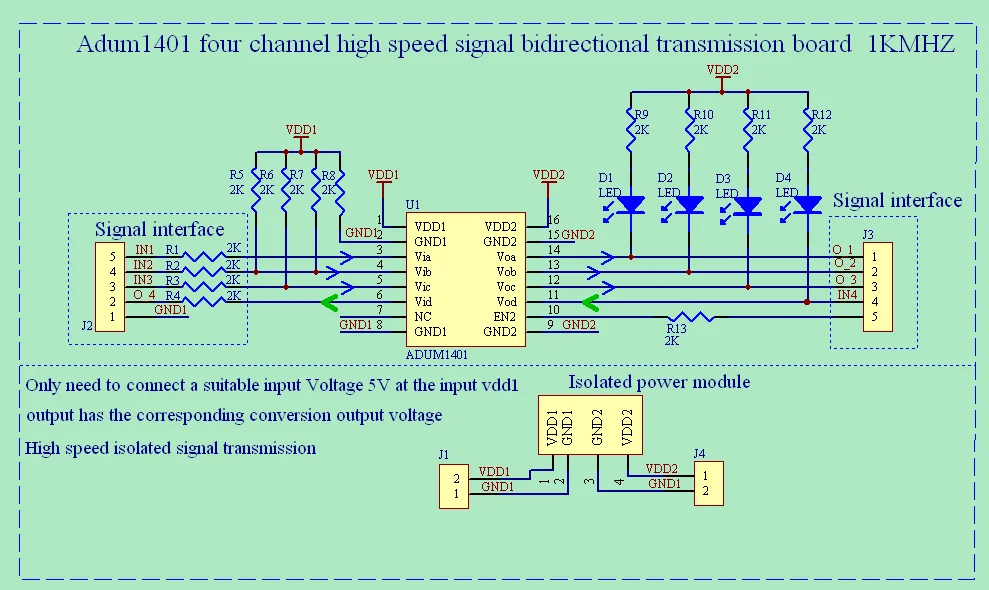 ADUM1401  four channel high speed  Bidirectional transmission 5V TO 5V、5V TO 3.3V，3.3V TO 3.3V  3.3V TO 5V 1Mkhz