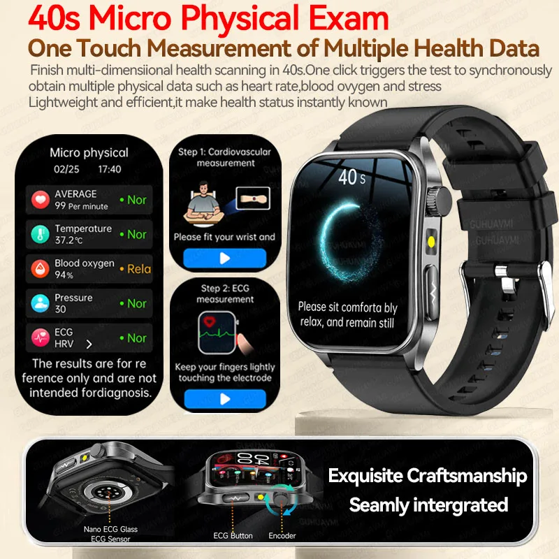 2025, neue Lasertherapie, Gesundheitspflegequalität, Harnsäure, Blutfett, EKG + PPG, Smartwatch für Männer und Frauen, Herzfrequenz, Bluetooth-Anruf-Armband