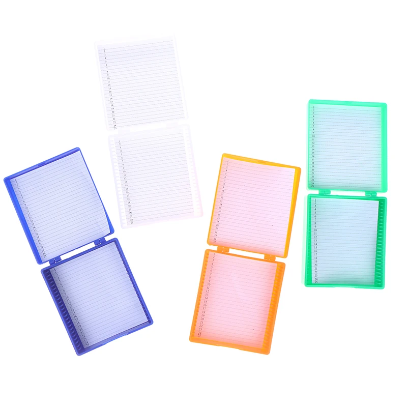 4 Color Plastic Microscope Glass Slide Box 25pcs Biological Slices Storage Case Holder For Prepared Microscope Slides