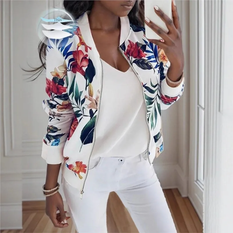 

New Tropical Printed Baseball Collar Jacket For Autumn Stylish Casual And Versatile Coat For Women