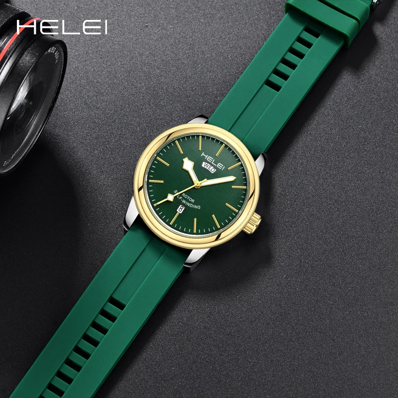 HELEI Fashion new sports casual quartz watch date magnetic silicone luminous strap men\'s wristwatch