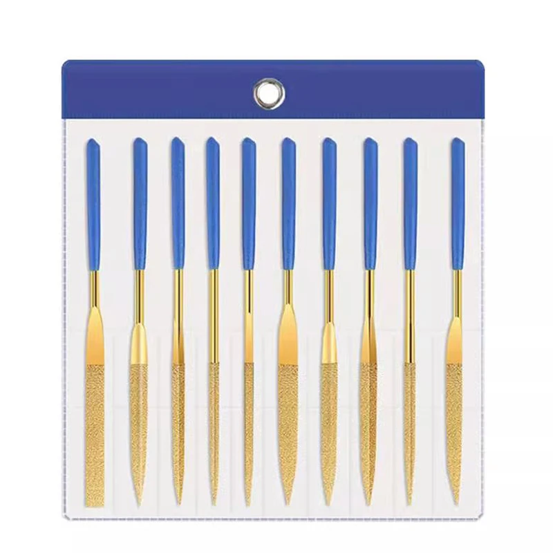 ملفات ماسية متنوعة مع ملفات صغيرة من سبائك التيتانيوم المطلية بأدوات فرك المعدن والحجر مجموعة تلميع للعمل الدقيق #2