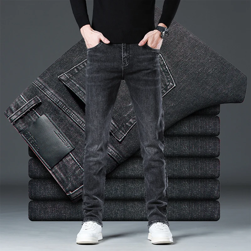 

Эластичные мужские джинсы, весенне-осенние новые повседневные классические потертые ковбойские брюки, прямые модные мягкие дышащие джинсовые брюки мужские