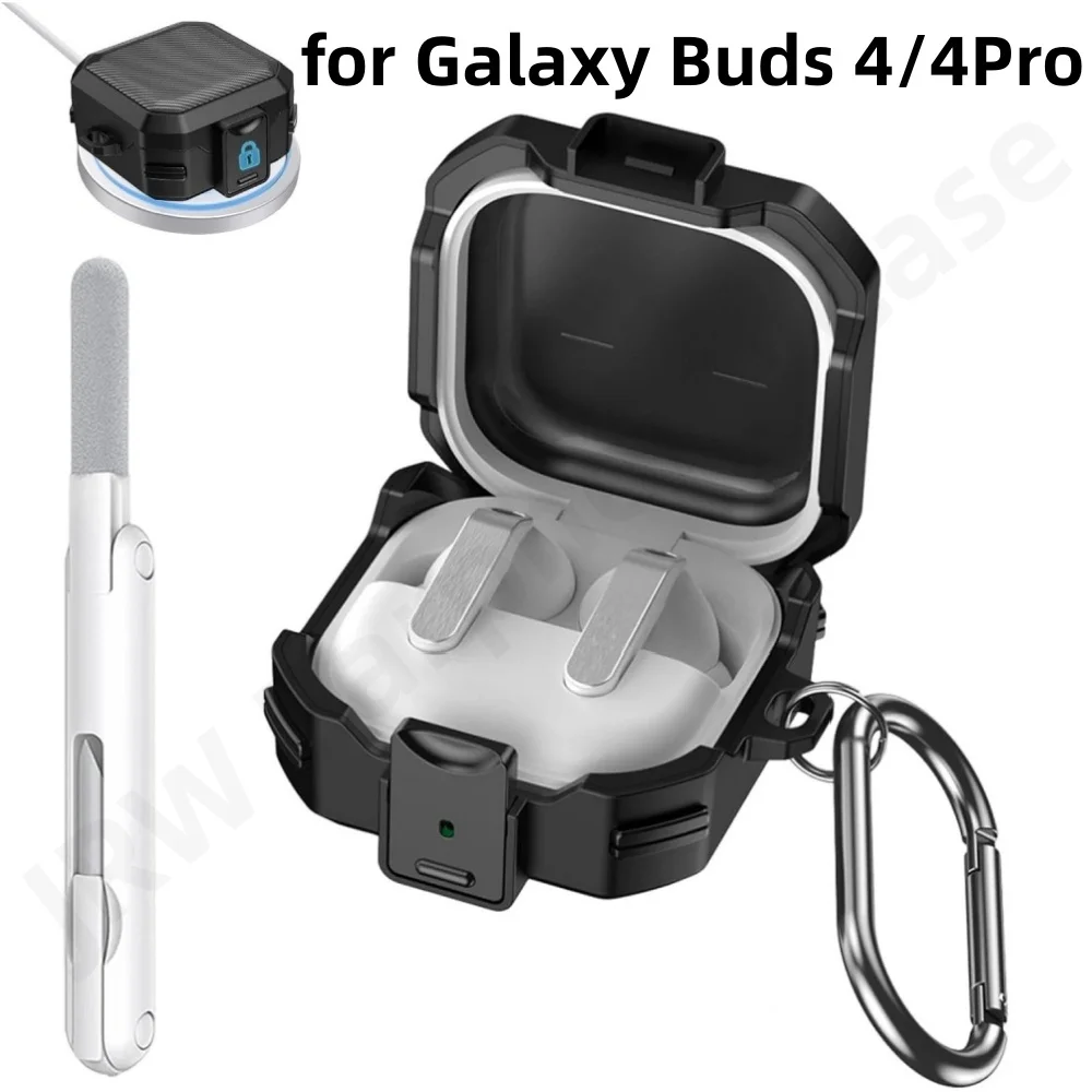 Case for Samsung Galaxy Buds 4Pro/Buds 4 Secure Lock Carbon Fiber Shockproof Hard Shell with Cleaning Pen For Galaxy Buds 4/4Pro