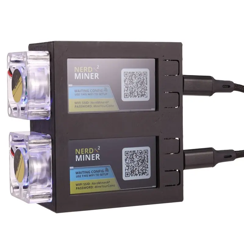 X64A-Nerdminer V2 Miner 78KH/S*2 Dual Screen BTC Solo Lottery Miner Bitcoin Nerd Miner Lotto Miner With Luminous Fan A