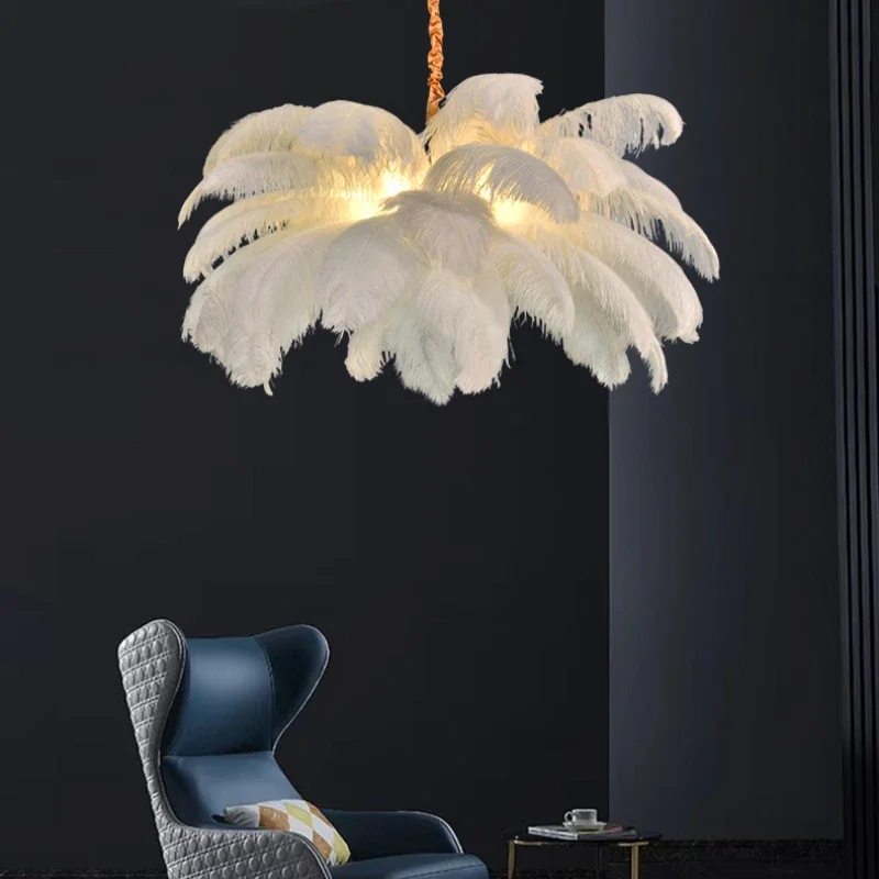 Nordic Ostrich Feather Led Pendant Lamp Living Room Feather Lamp Bedroom Home Decor Indoor Lighting Hanging Light Fixture luster