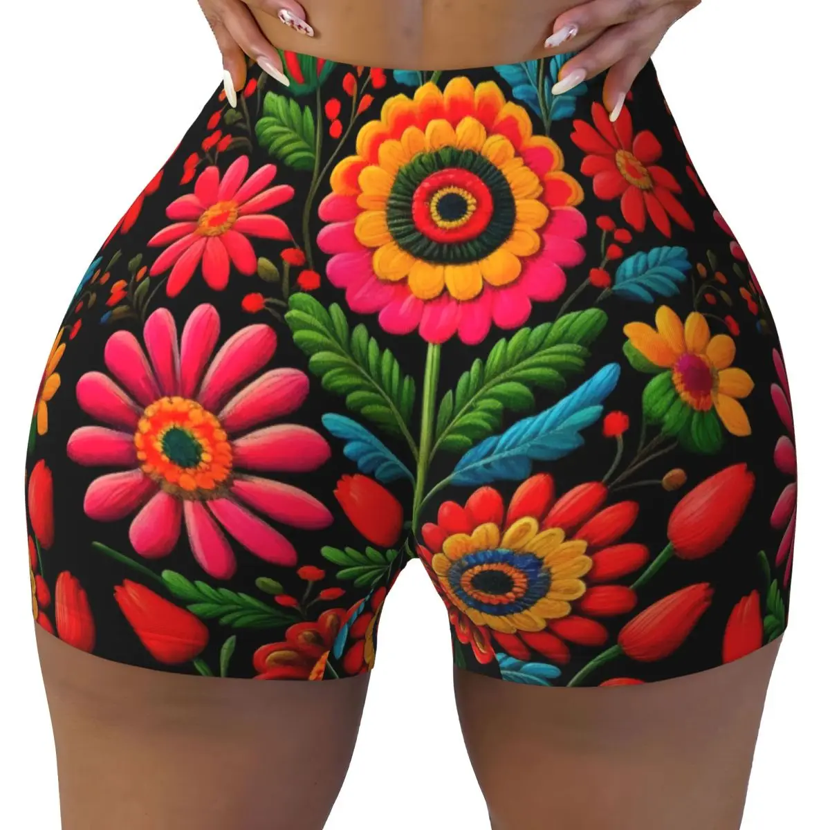 

Custom Women Mexican Flowers Art Pattern Workout Yoga Shorts Gym Athletic Running Volleyball Shorts