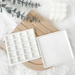 Square Ceramic Watercolor Palette With Lid Artist 12/20 Grids Color Mixing Paint Palette Tray For Painting Art Supplies
