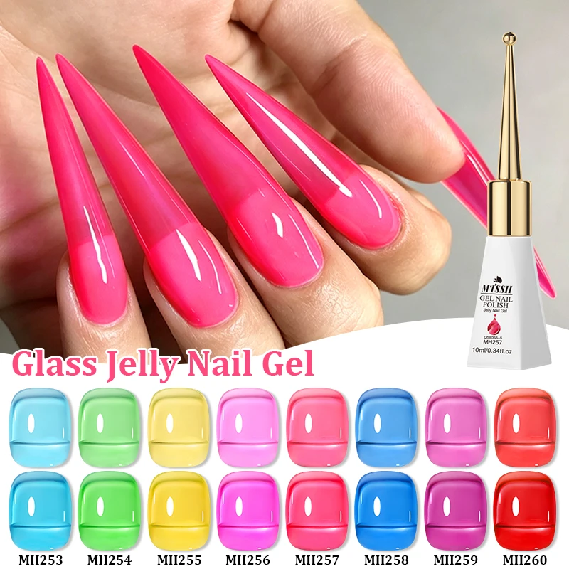 10ml  Glass Jelly Nail Gel Translucent Sheer UV LED Soak Off Gel Polish Bright Neon Candy Color Varnish For Salon DIY Manicure