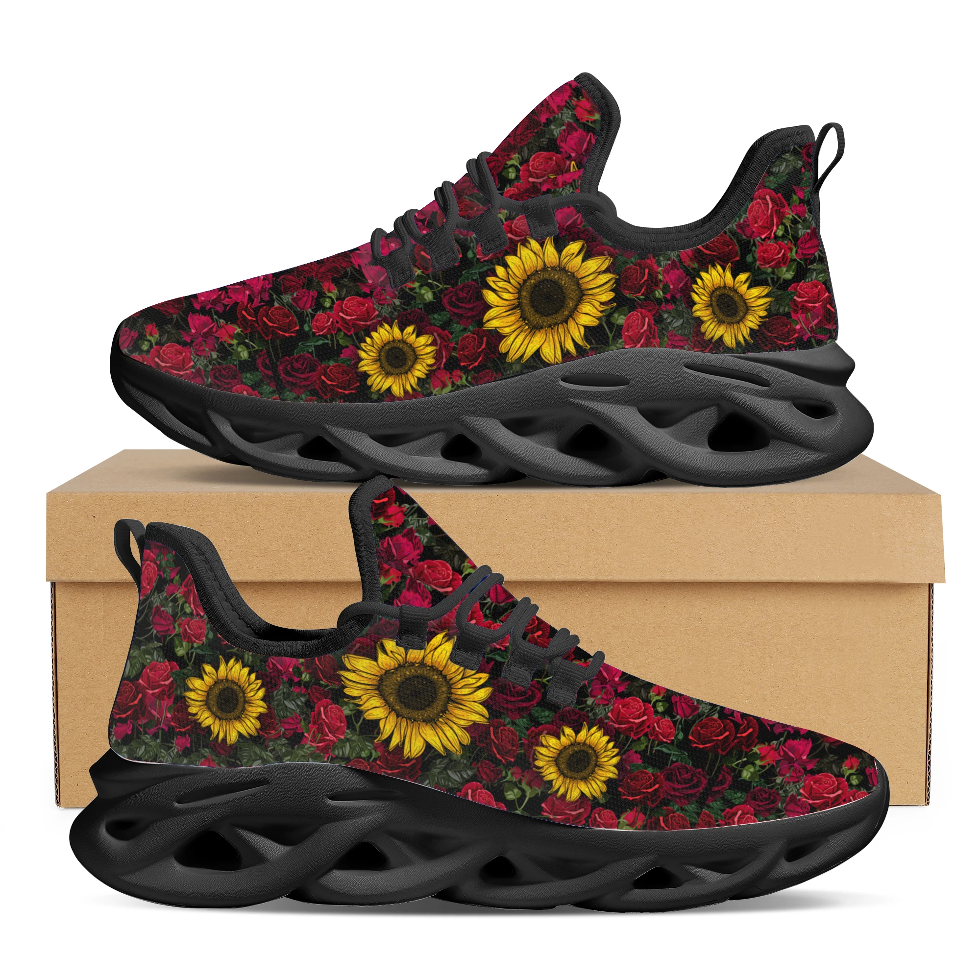 INSTANTARTS Classic Sunflower Red Rose Woman Shoes Kintting Sneakers Big Size 45 46 Footwear Comfort and Breathable 2022