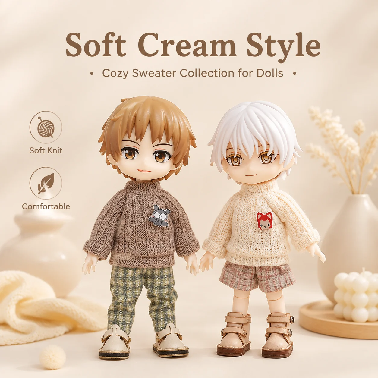 OB11 Doll Clothing Accessories Sweater Collection Versatile Badge Long Sleeve Sweater Knitted Sweater 1/12 BJD Doll Clothing Bea