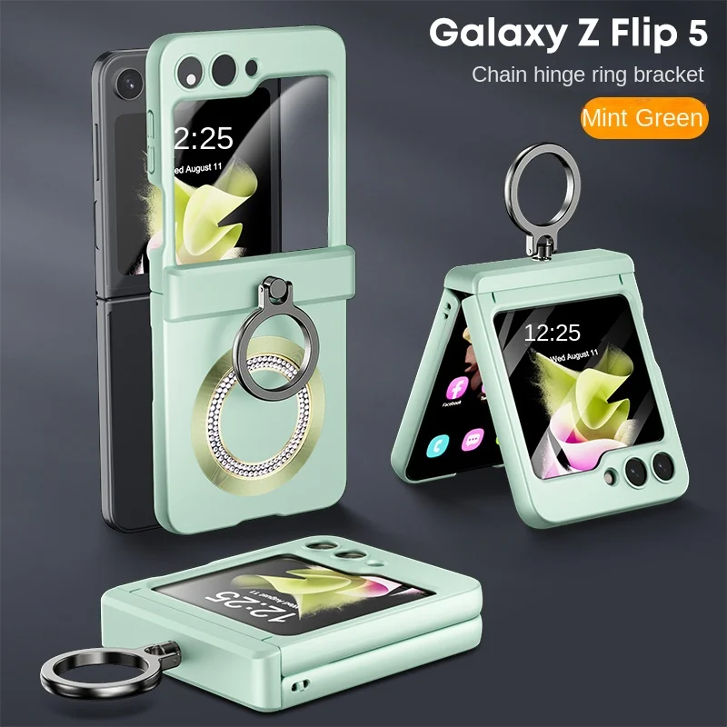 Electroplating Ring for Magsafe Magnetic Phone Case for Samsung Galaxy Z Flip 5 Flip5 5G Hinge Protection Stand Shockproof Cover