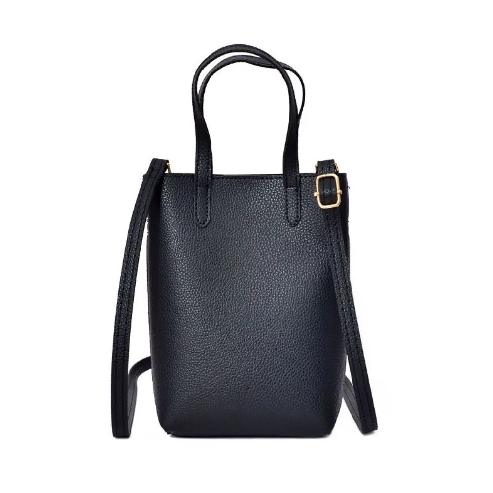 

Temperament Korean Style Solid Color Phone Bag PU Leather Shoulder Bag PU Bucket Bag Fashion Design Versatile Bag Girls