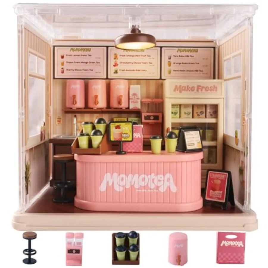 

DIY Miniature House Kit for Adults Tiny House with Furniture Dust Cover Craft LED Decor Drink Shop Theme Birthday Gift for Fami