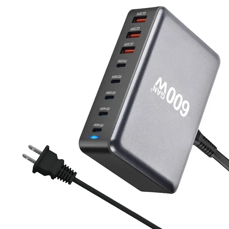 

New 600W GaN Fast Charge 3.0 USB-C Charger with 8 Ports 5C3A PD, Portable and Suitable for Tablets