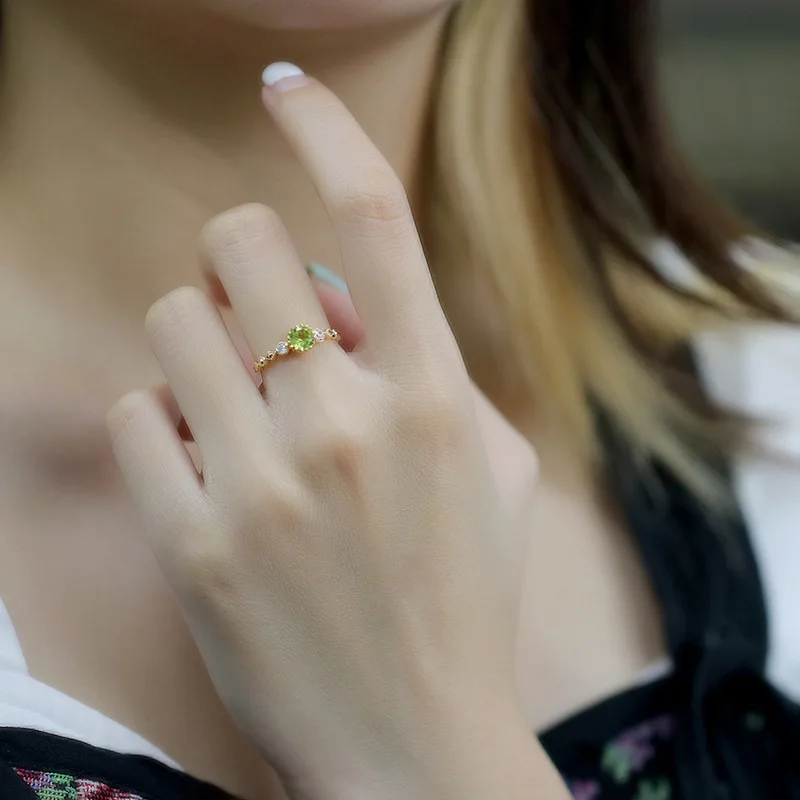 LAMOON Gemstone Peridot Ring For Women Natural Stone Ring 925 Sterling Silver Gold Vermeil Jewelry Korea Thin Ring Gift RI074 image 2