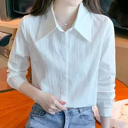 Long-sleeved Pure Cotton White Shirt Fashionable and Versatile Korean Style Lapel Shirt Top