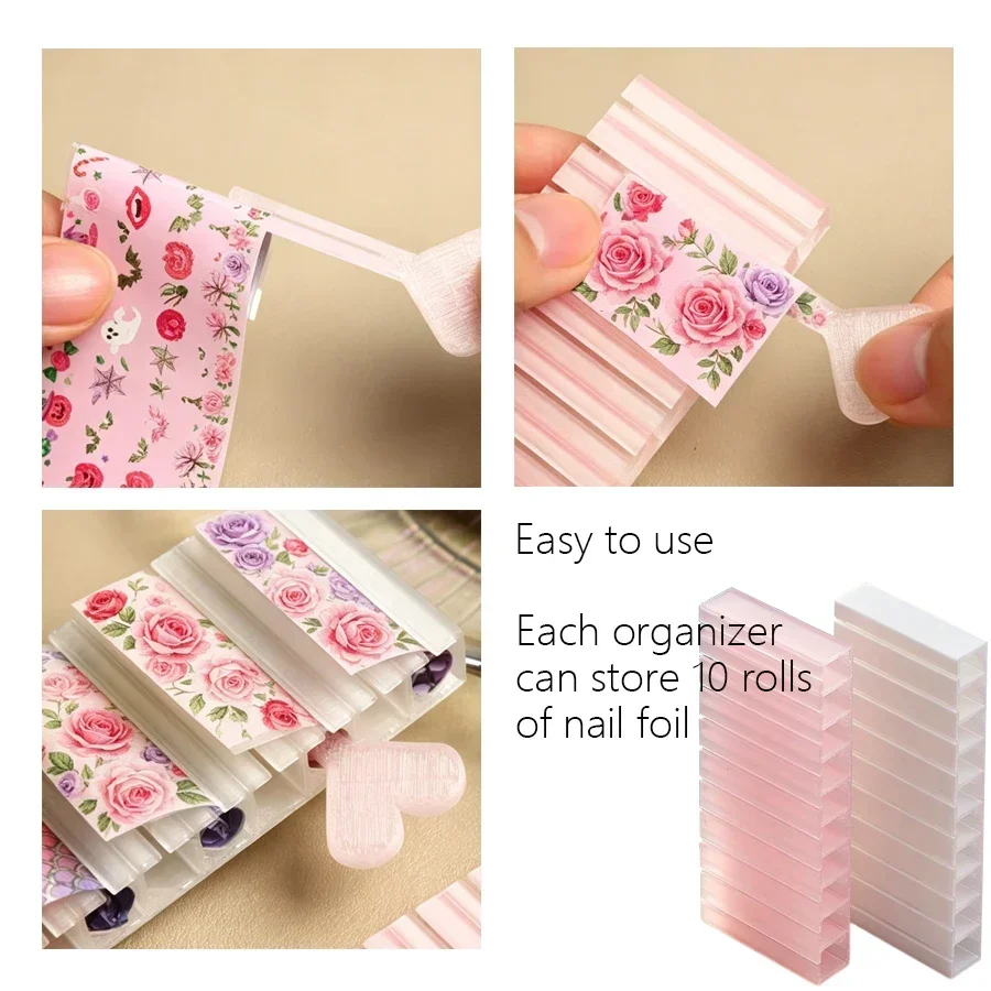 Portable 10-Grid Nail Starry Foil Storage Box, Transfer Paper Sticker Organizer, Space-Saving Desktop Nail Art Tool view 5