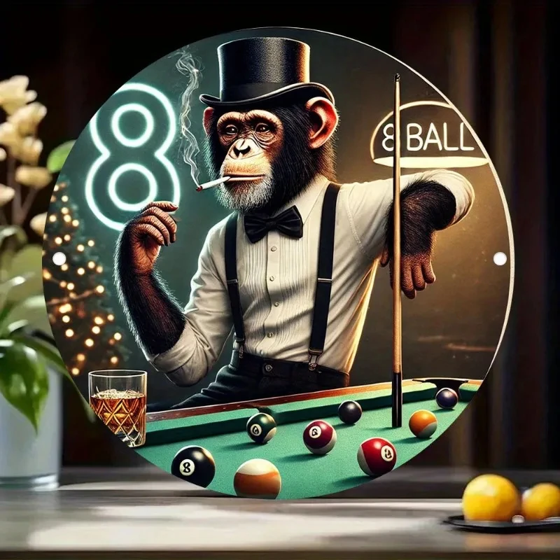 Round Aluminum Sign Featuring Billiards and Pool Table Design - Perfect for Billiard Rooms, Game Rooms, and Bar Decorations - the Perfect Gift for Billiard Enthusiasts