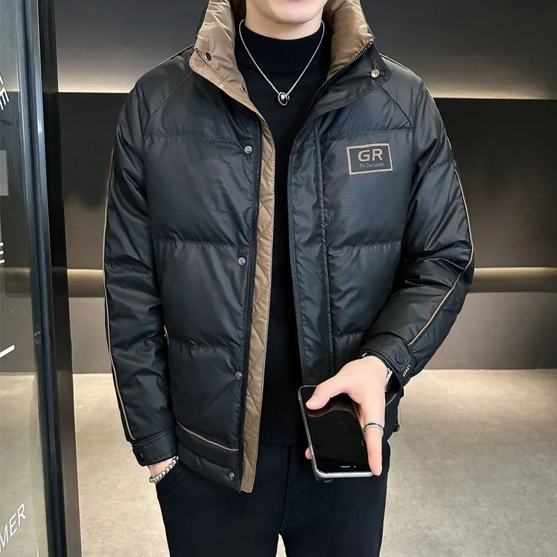 جديد الرجال أسفل سترة الشتاء موضة المرقعة الوقوف طوق سميكة الأبيض بطة أسفل المعاطف الدافئة رجل سترة منفوخة للرجل JK-128 #1