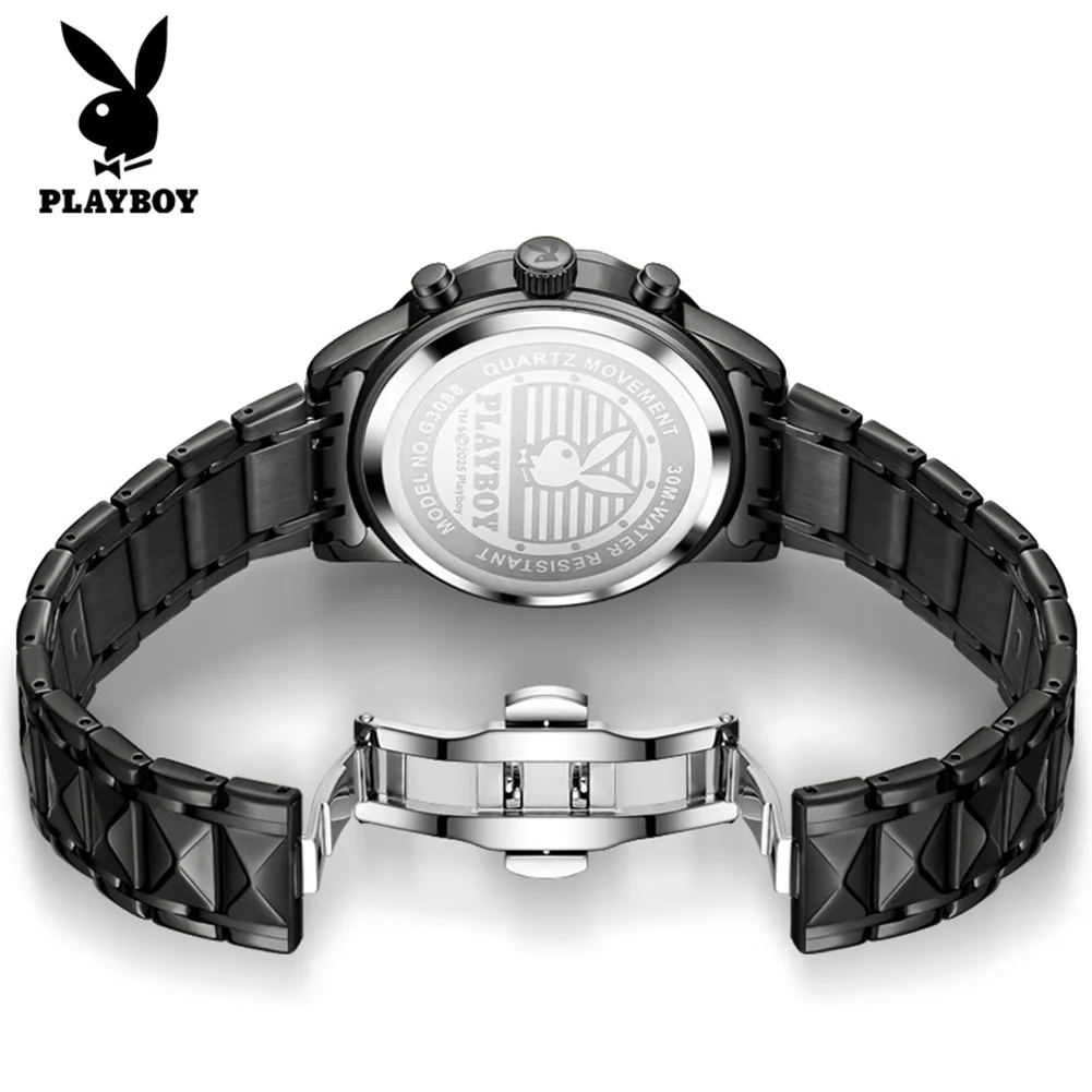 PLAYBOY 3088 Brand original authentic watches for man luxury Gift Box Diamond mirror multifunctional quartz men's watch view 2
