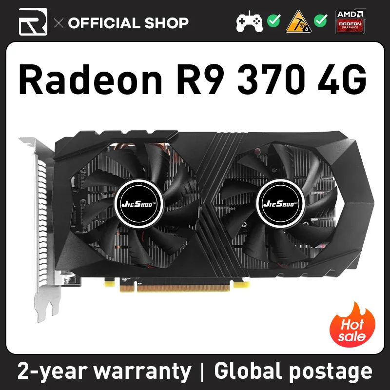 

Видеокарта JIESHUO AMD R9 370 4 Гб 1024SP GDDR5 256bit GPU R9-370 4g подходит для компьютера, настольных игр, офисной видеокарты