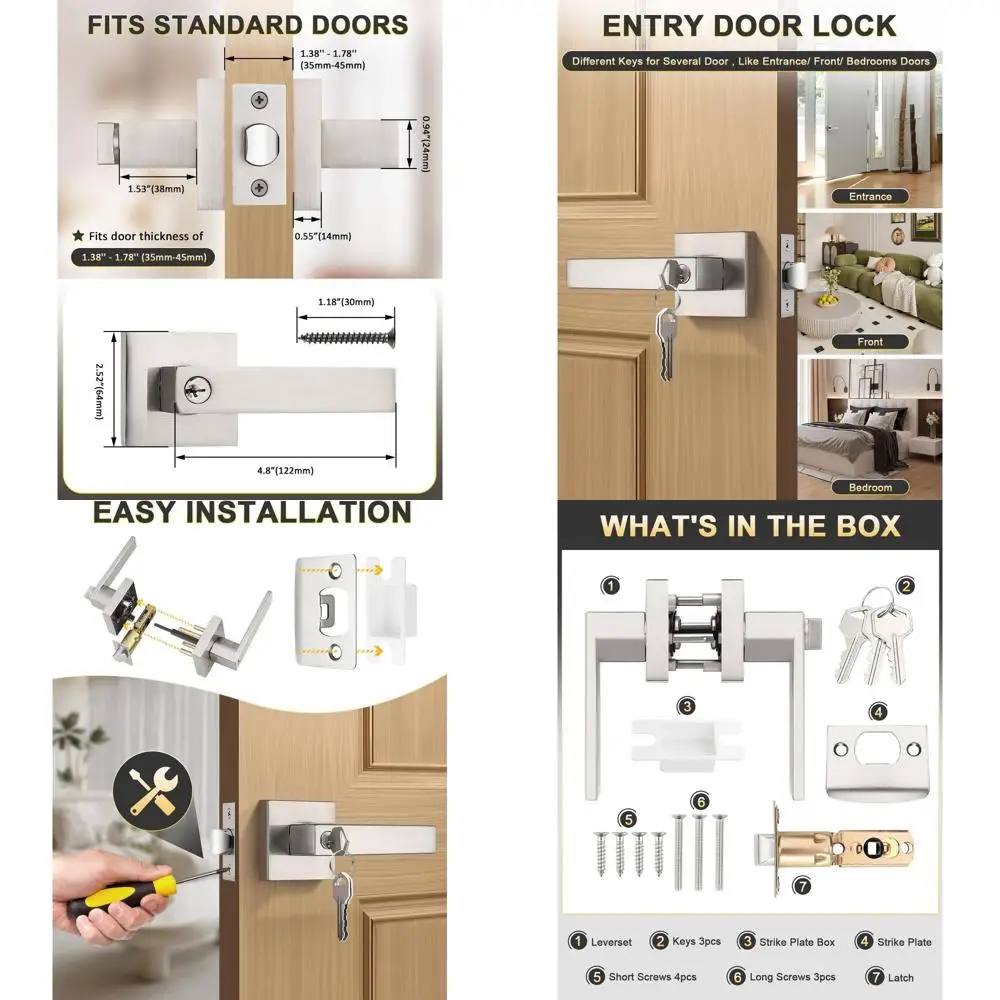 

Дверные рычаги из матового никеля с 3 комплектами с замком, ключи для дома, офиса, отеля — подходят для наружных и внутренних дверей