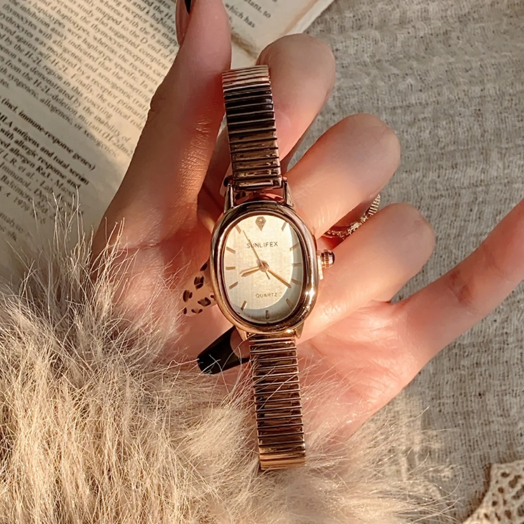 Модные овальные женские часы, женские часы с золотым браслетом, маленький циферблат, элегантный женский кварцевый браслет, наручные часы reloj