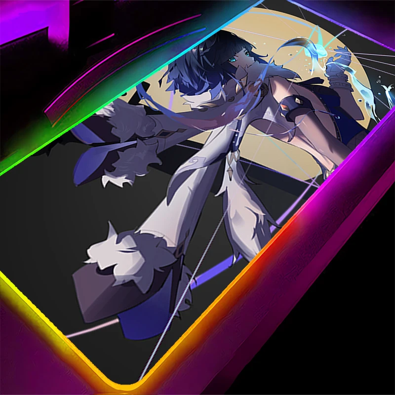 Tapis de souris LED RGB g-genshin Impact Yelan, tapis de jeu pour ordinateur portable, accessoires pour PC, tapis étendu en caoutchouc pour bureau, tapis de bureau antidérapant