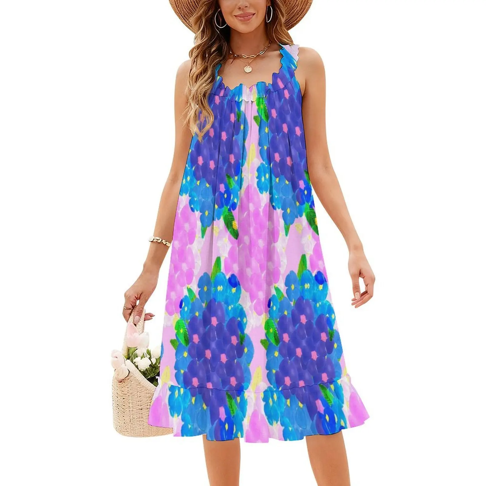 مجموعة من فستان الهيب هوب النسائي باللونين الأزرق والوردي من الخشخاش، فستان مطبوع عليه رسومات جرافيك للحفلات والنوادي، تصميم الأزهار، وردي الخشخاش الأزرق #4