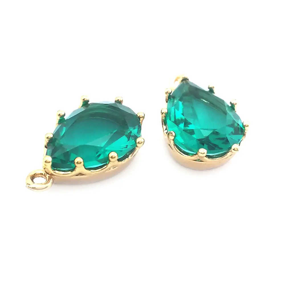 6PCS 18x11MM 22x14MM High Quality Champagne Gold Color Brass and Glass Tear Drop Shape Colourful Glass Beads Charms Pendants