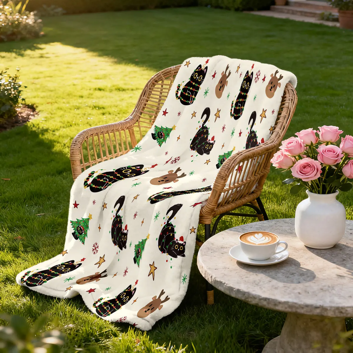 1 Stück niedliche schwarze Katze bedruckte Flanelldecke Wohnzimmer Sofa mehrere Größen weicher und bequemer Bezug Teppich maschinenwaschbar
