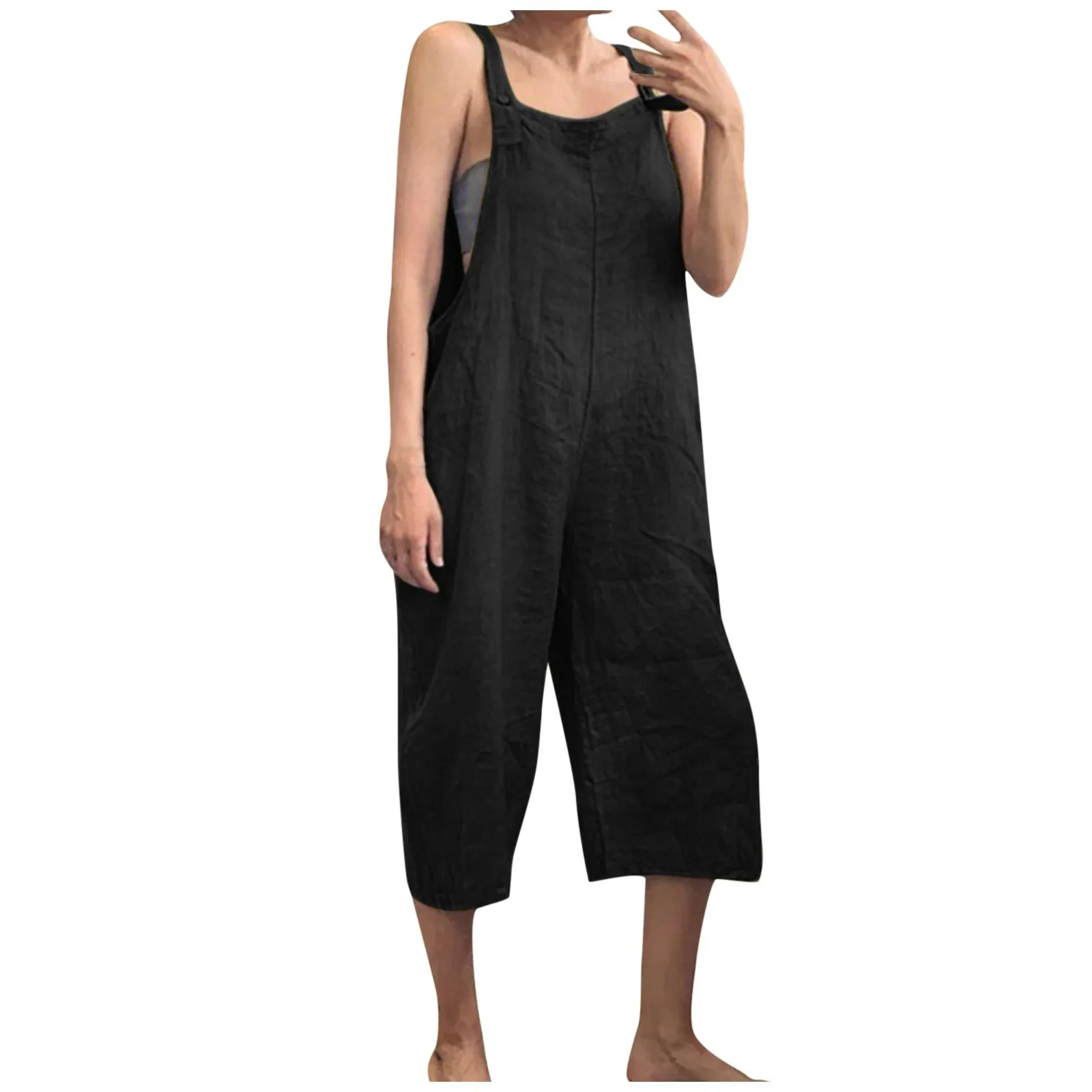 Frauen einfarbige Overalls Modetrend Cargo-Stil Capris Overalls locker lässig cool bequeme Lätzchen Overalls