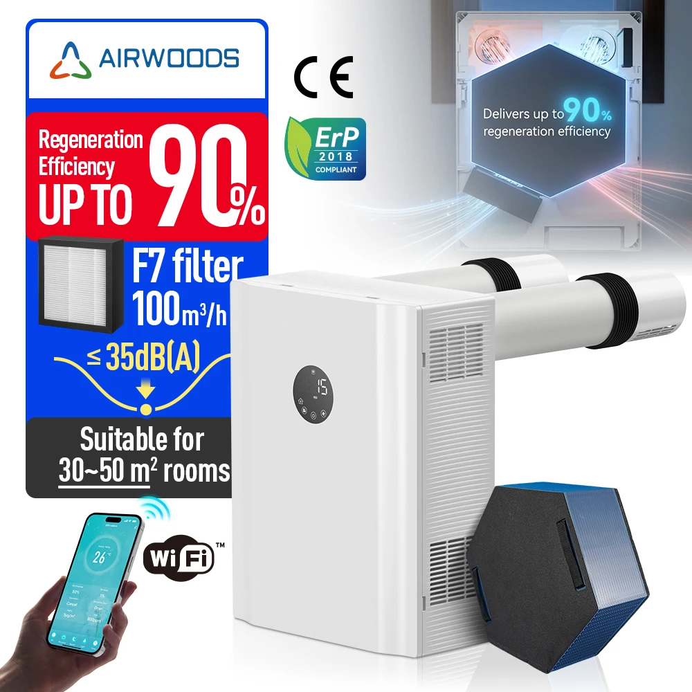 

Ductless Erv Fresh Air Ventilation Hvac System Wall Recuperator Heat Energy Recovery Ventilation Air Purifier Home Integration