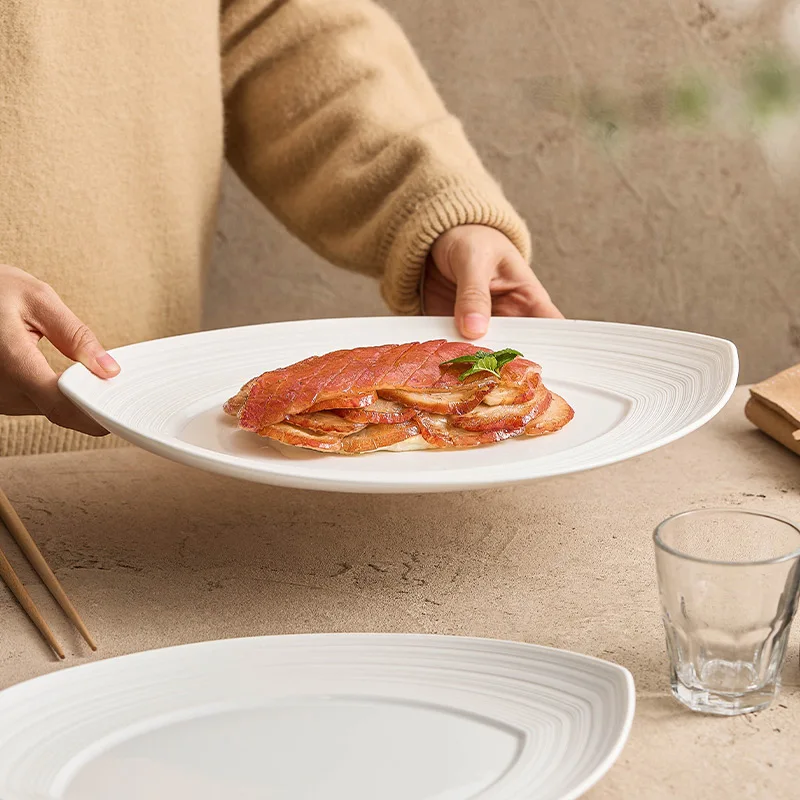 

Необычная большая керамическая тарелка для сашими, ресторан, отель, западная еда, стейк, посуда, лосось, морепродукты, керамическая тарелка-маятник