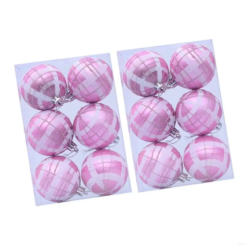 

2 Boxes Tartan Ball Christmas Ornament 6cm Plastic Hanging Decorations For Tree Window Party Holiday Decoration X3UC
