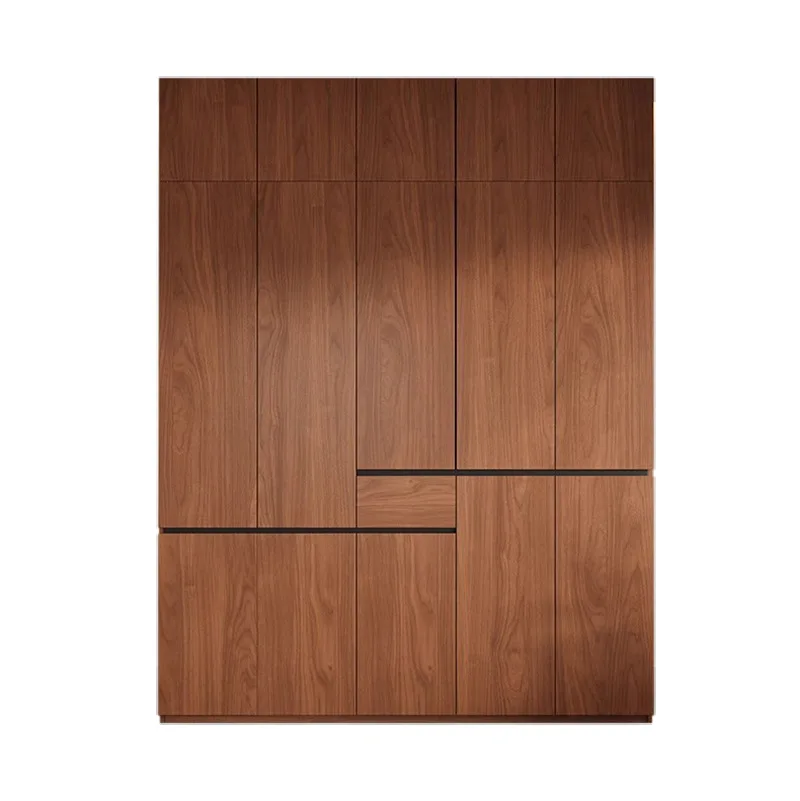 Solid wood wardrobe, all oak bedroom, walnut wood home, segmented free handle wardrobe