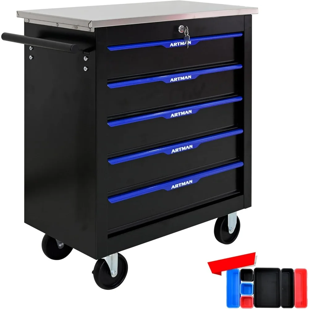 5 Drawers Tool Cart on Wheels,Lockable Multifunctional Rolling Tool Chest with Storage Box,Drawers Rolling Tools Trolley Case fo