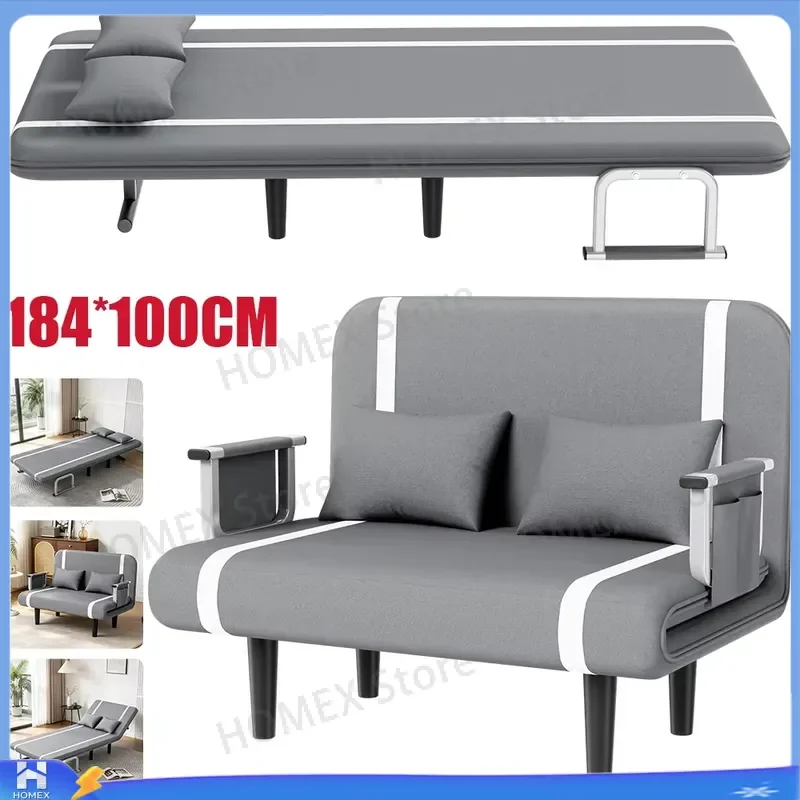 Folding Sofa Bed 3 in 1 Convertible Couch with 2 Pillows Cotton Lounge Chair Lazy Cushion for Apartment Living Room Home
