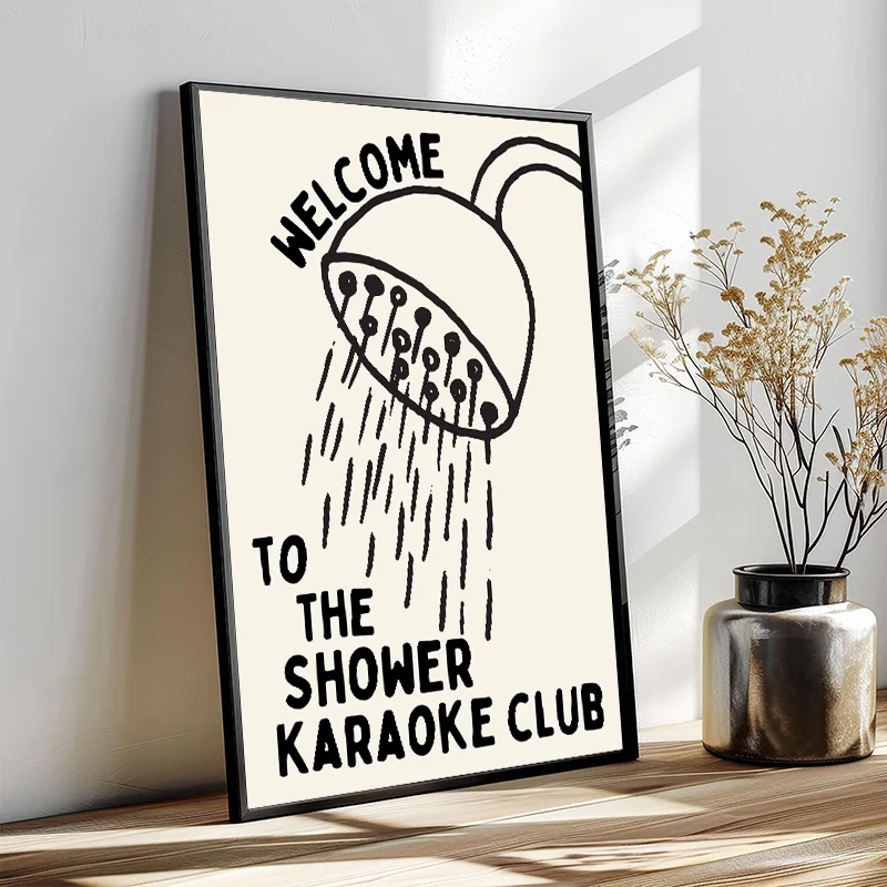 “Welcome To The Shower Karaoke Club” Canvas Poster Humorous Wall Art with Shower Head Painting Modern Barthroom Home Decor