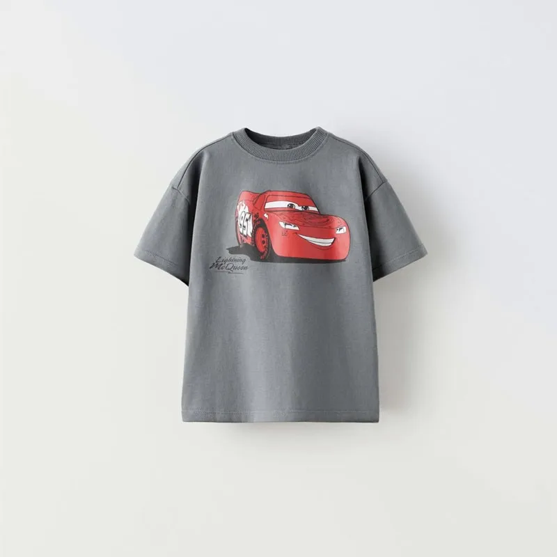 Meninos Casual Crewneck Base Camisa, Criança Little Car Tees, bebês Tops de manga curta, camiseta impressa, roupas de verão, nova moda