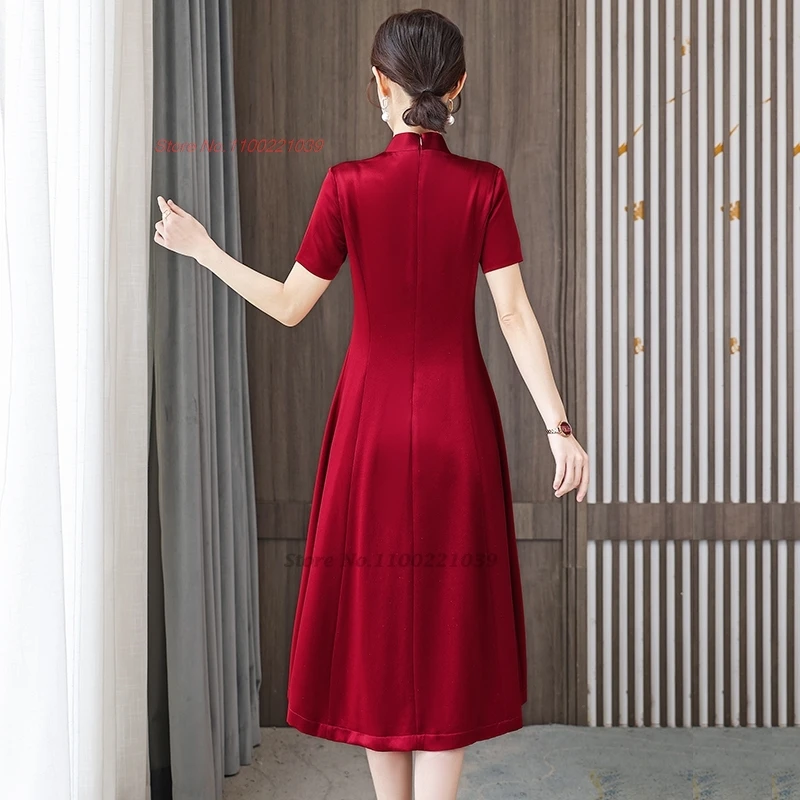 전통 중국 빈티지 원피스 개량 qipao 국가 꽃 자수 결혼식 qipao A 라인 원피스 이브닝 파티 원피스, 2024