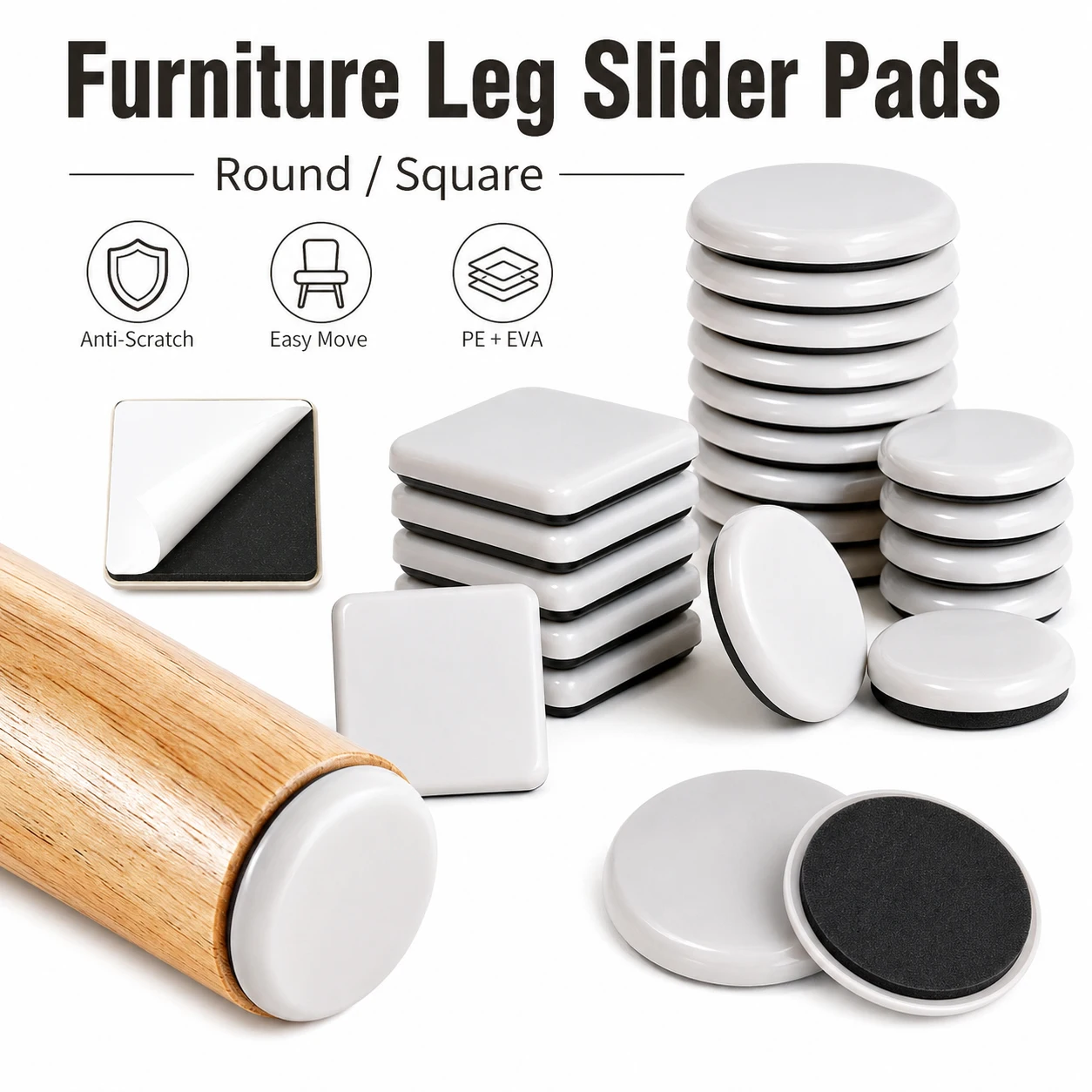 4-32Pcs Heavy Furniture Slider Pads, Self-Adhesive Floor Protectors for Table Sofa, Anti-Wear Easy Move Chair Glides