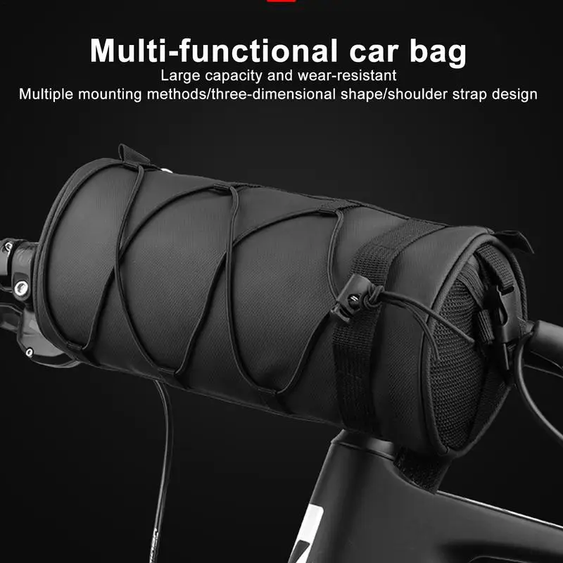 Bike Handlebar Bag Multi-Functional Frame Bag Bicycle Wide Opening Bag With Shoulder Strap For Men Women Bike Barrel Bag