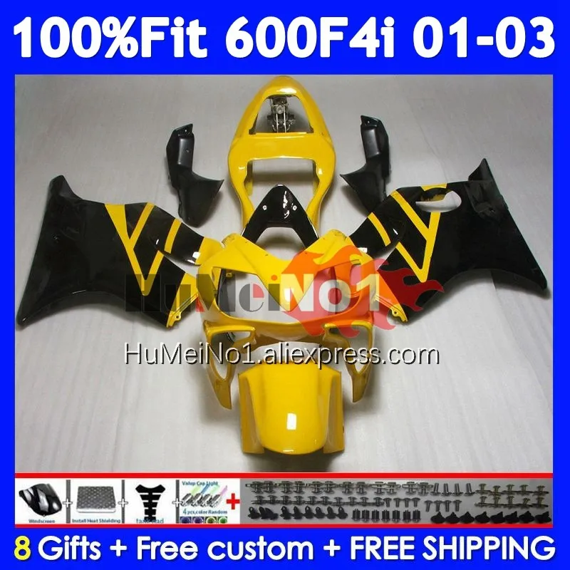 Injection Body For HONDA CBR 600 F4i 600F4i 600CC CC 34No.22 CBR600F4i 01 02 03 CBR600 F4i 2001 2002 2003 Yellow black Fairings